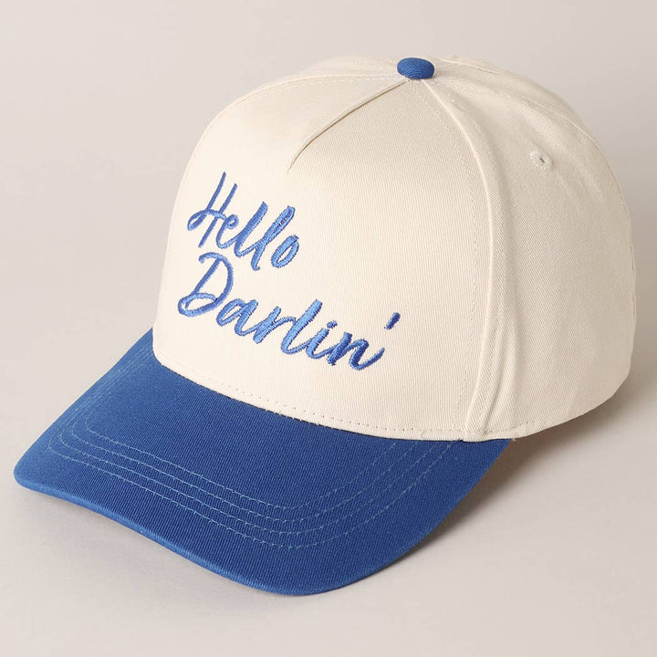 Hello Darlin' Text Embroidery Two-Tone Canvas Cap: Red / ONE SIZE