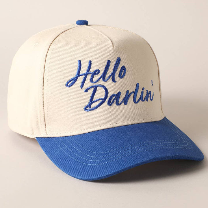 Hello Darlin' Text Embroidery Two-Tone Canvas Cap: Red / ONE SIZE