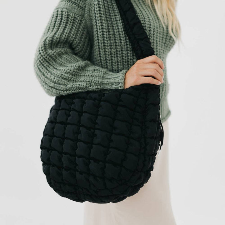 Carmen Quilted Hobo Tote Bag: Black