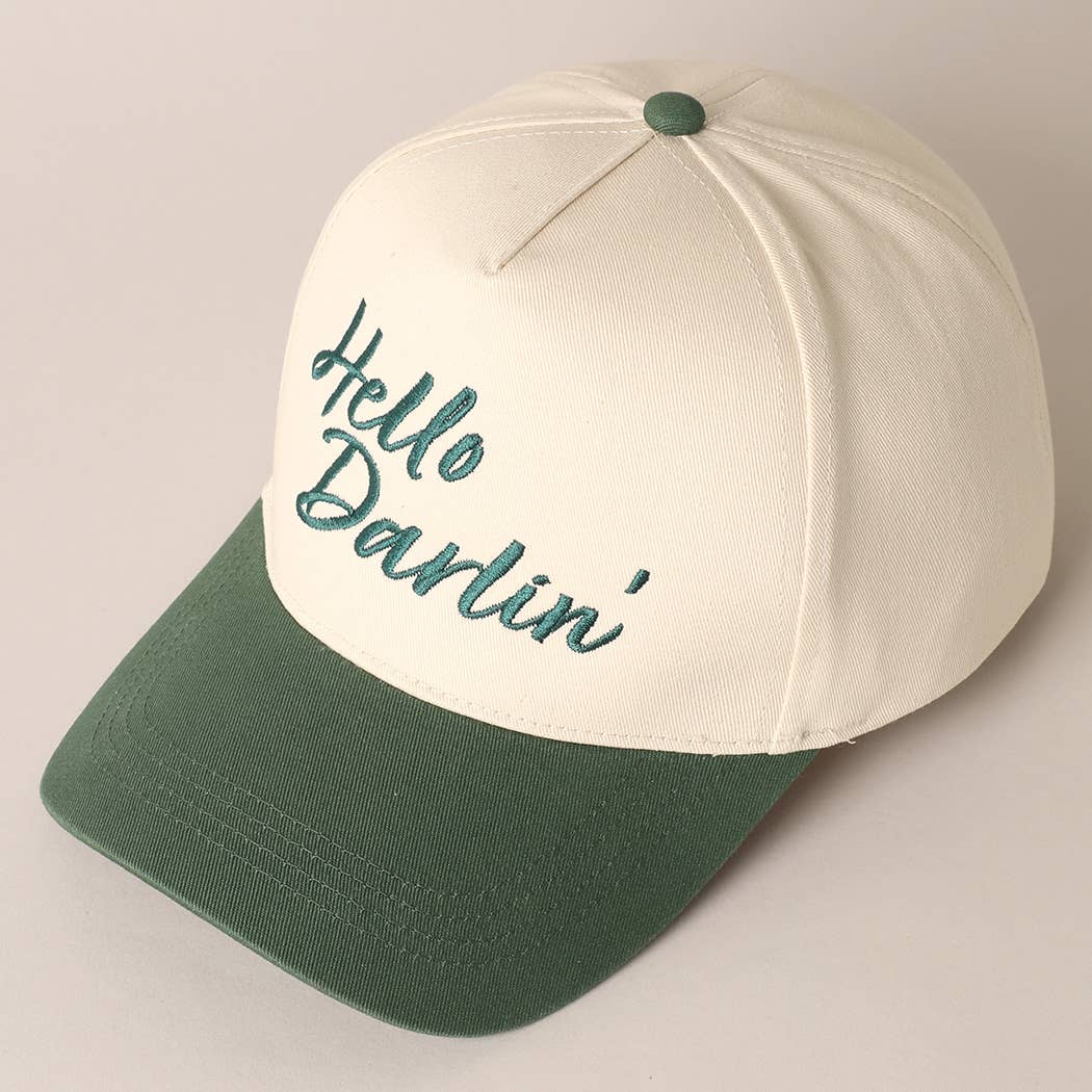 Hello Darlin' Text Embroidery Two-Tone Canvas Cap: Red / ONE SIZE