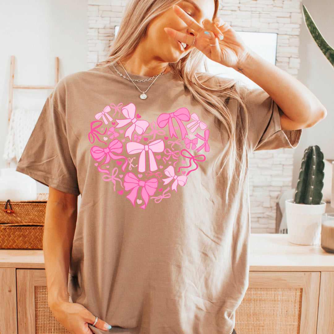 Heart Of Coquette Bows Graphic Tee | Gildan: Light Pink / Large