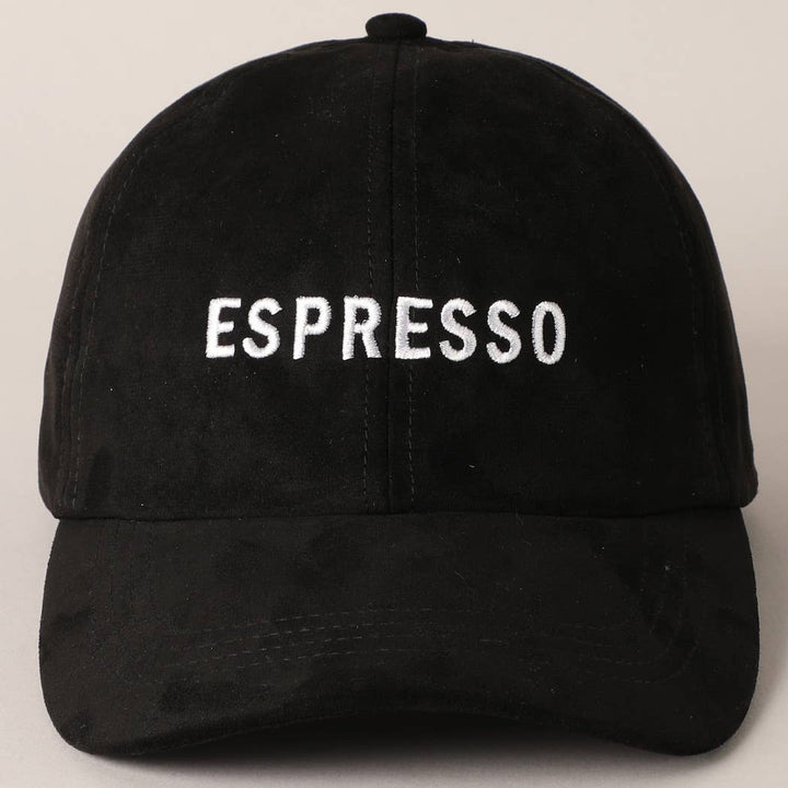 Espresso Text Embroidery Suede Baseball Cap: COGNAC / ONE SIZE