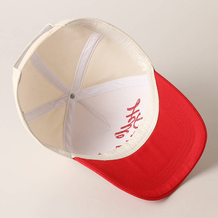 Hello Darlin' Text Embroidery Two-Tone Canvas Cap: Red / ONE SIZE