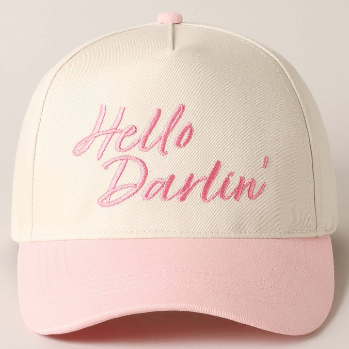 Hello Darlin' Text Embroidery Two-Tone Canvas Cap: Red / ONE SIZE