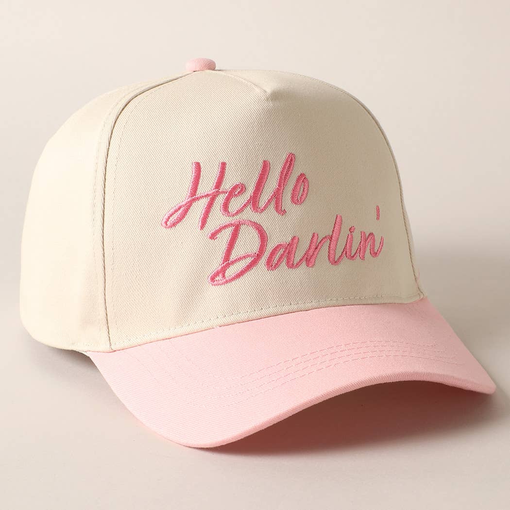 Hello Darlin' Text Embroidery Two-Tone Canvas Cap: Red / ONE SIZE