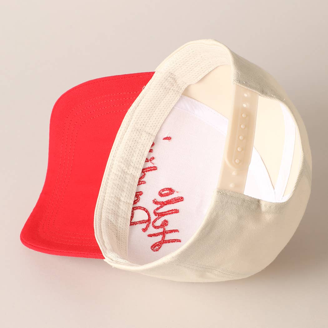 Hello Darlin' Text Embroidery Two-Tone Canvas Cap: Red / ONE SIZE