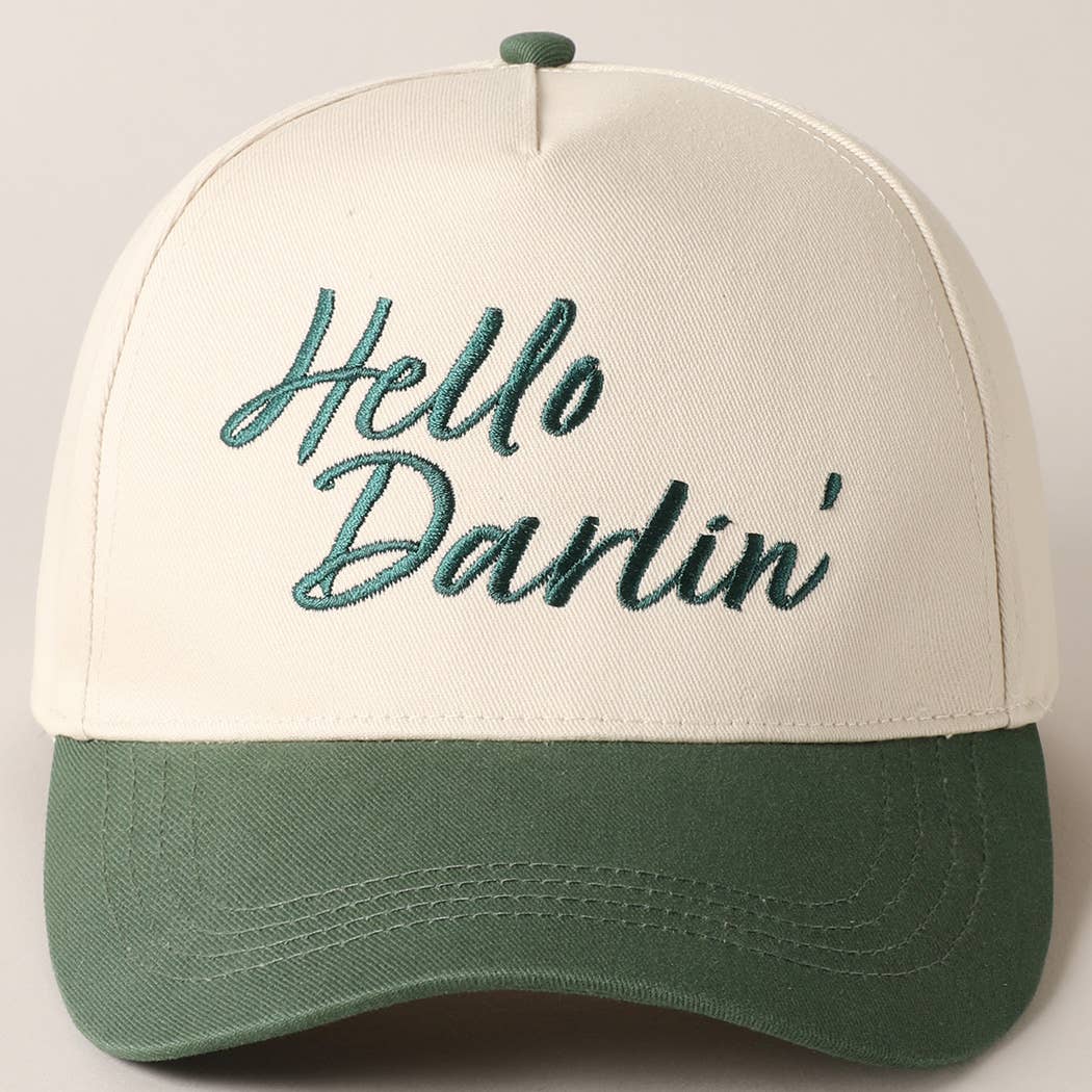 Hello Darlin' Text Embroidery Two-Tone Canvas Cap: Red / ONE SIZE