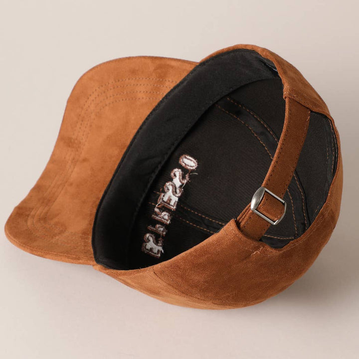 Espresso Text Embroidery Suede Baseball Cap: COGNAC / ONE SIZE