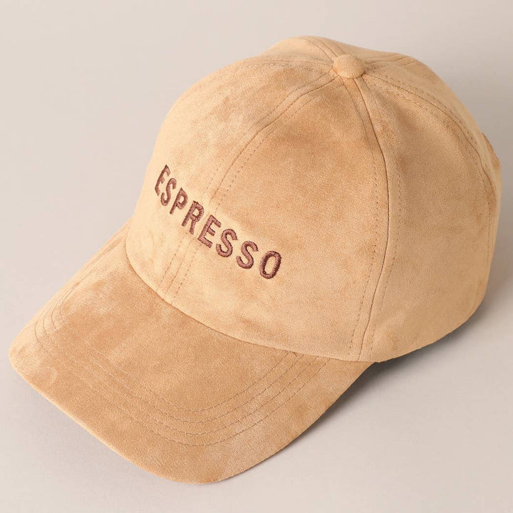 Espresso Text Embroidery Suede Baseball Cap: COGNAC / ONE SIZE