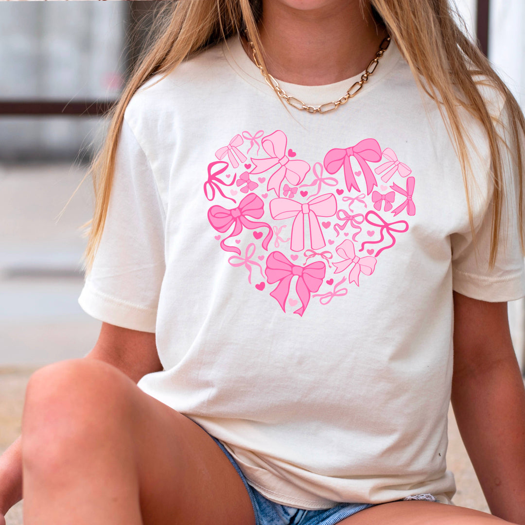 Heart Of Coquette Bows Graphic Tee | Gildan: Light Pink / Medium