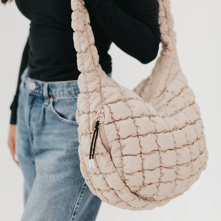 Carmen Quilted Hobo Tote Bag: Crimson Red