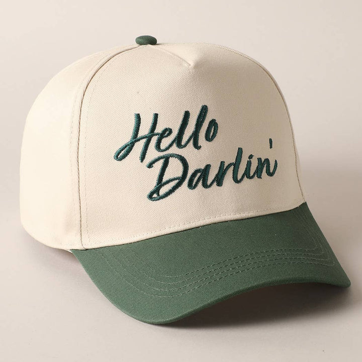 Hello Darlin' Text Embroidery Two-Tone Canvas Cap: Red / ONE SIZE