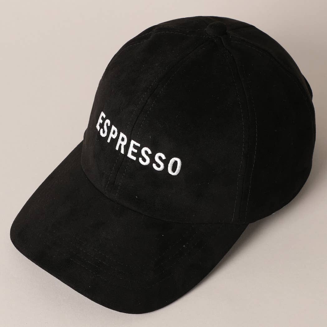 Espresso Text Embroidery Suede Baseball Cap: COGNAC / ONE SIZE