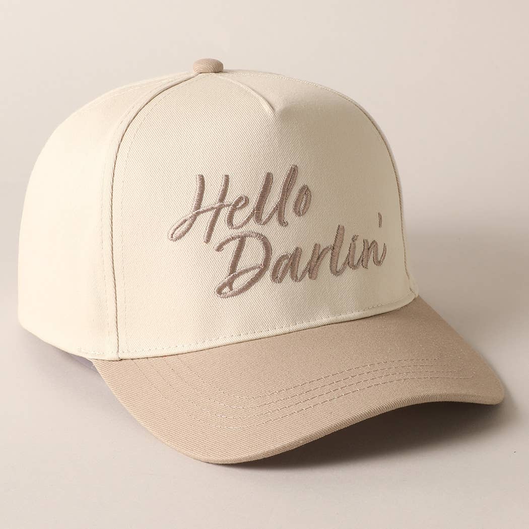 Hello Darlin' Text Embroidery Two-Tone Canvas Cap: Red / ONE SIZE