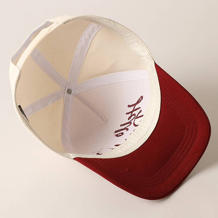 Hello Darlin' Text Embroidery Two-Tone Canvas Cap: Red / ONE SIZE