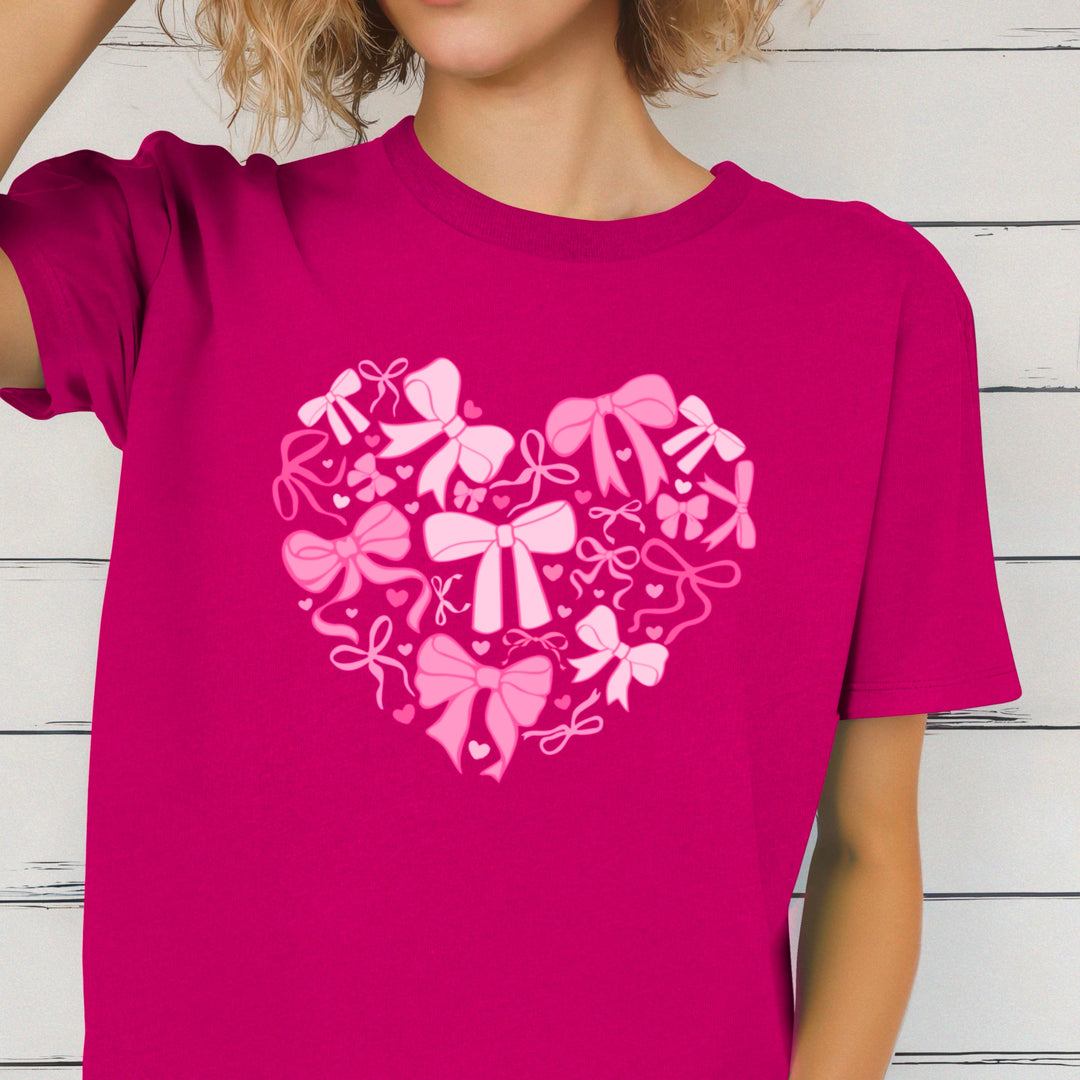 Heart Of Coquette Bows Graphic Tee | Gildan: Light Pink / Medium