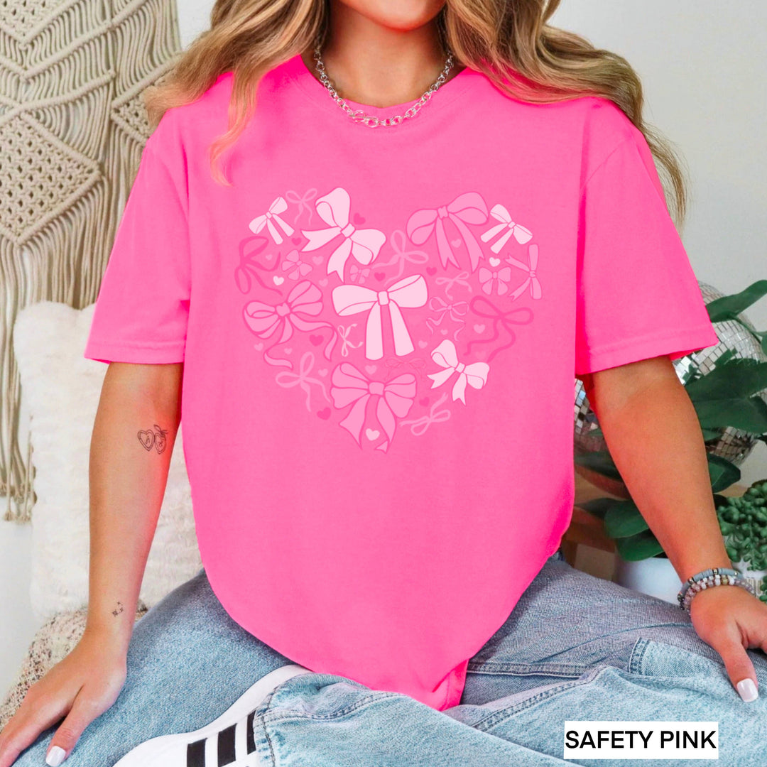 Heart Of Coquette Bows Graphic Tee | Gildan: Light Pink / Small