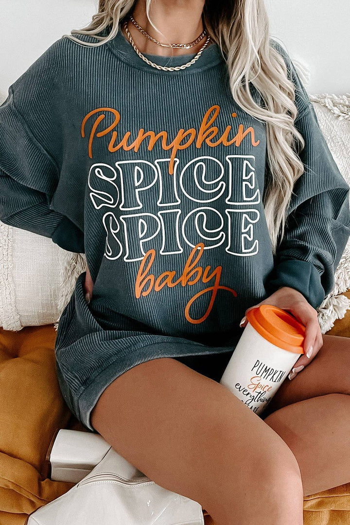 Dark Grey Halloween Pumpkin Spice Baby Graphic Textured Sweatshirt: Dark Grey / 100%Polyester / 2XL