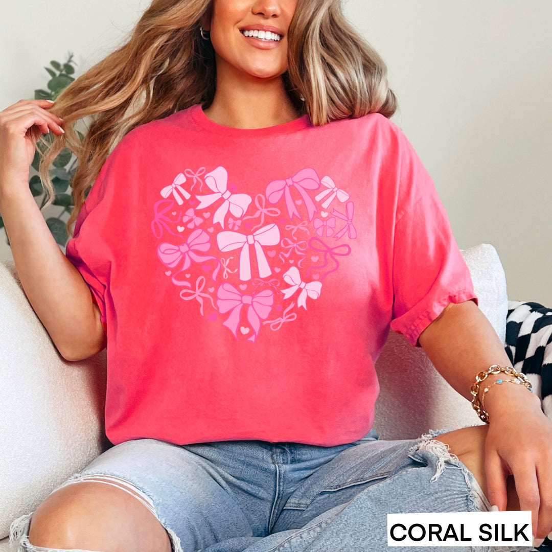 Heart Of Coquette Bows Graphic Tee | Gildan: Light Pink / Medium