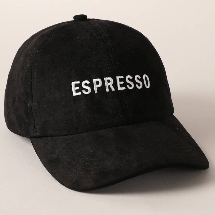 Espresso Text Embroidery Suede Baseball Cap: COGNAC / ONE SIZE