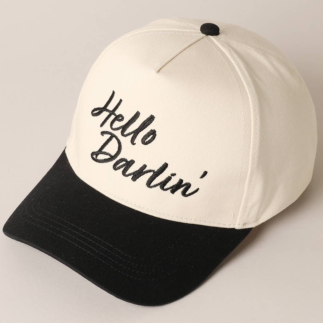 Hello Darlin' Text Embroidery Two-Tone Canvas Cap: Red / ONE SIZE