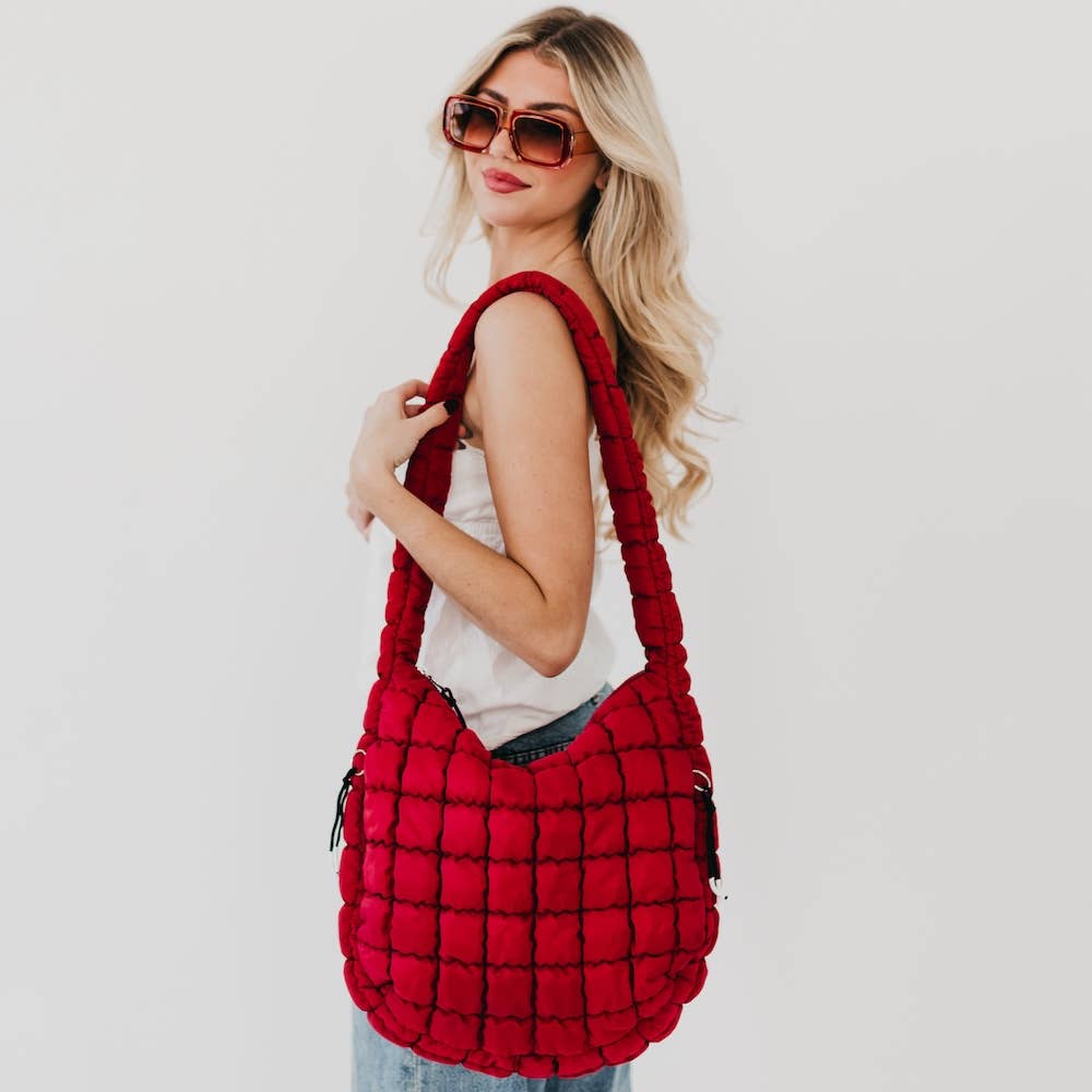 Carmen Quilted Hobo Tote Bag: Crimson Red