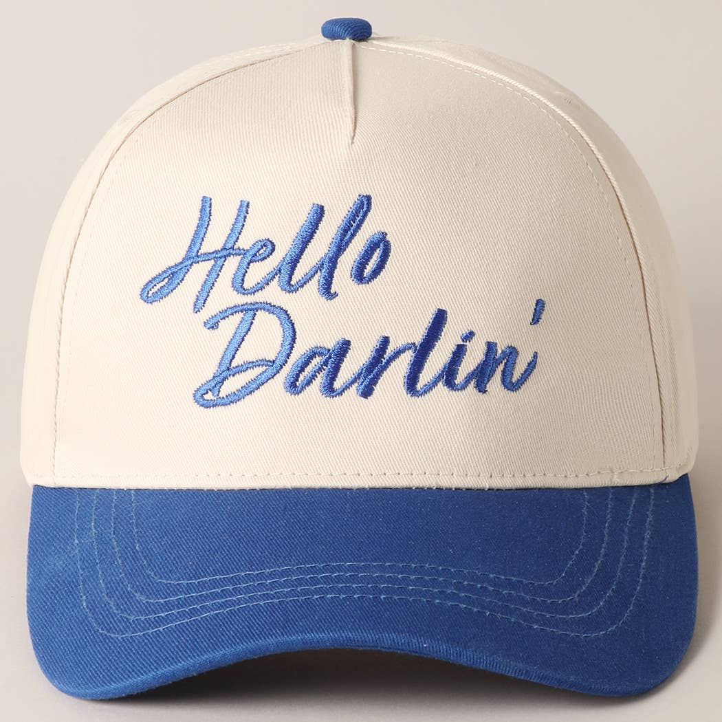 Hello Darlin' Text Embroidery Two-Tone Canvas Cap: Red / ONE SIZE