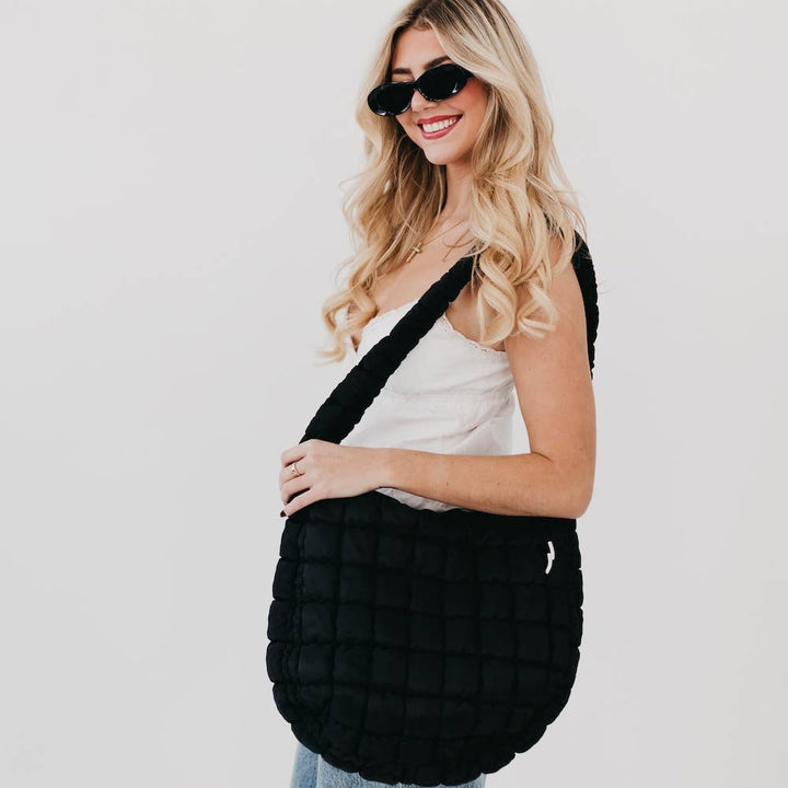 Carmen Quilted Hobo Tote Bag: Black