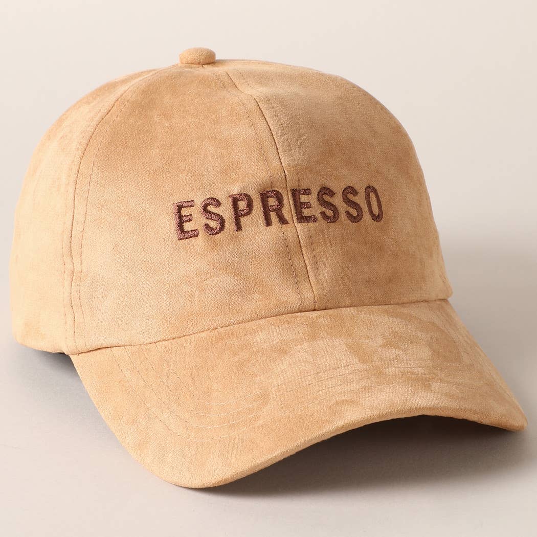 Espresso Text Embroidery Suede Baseball Cap: COGNAC / ONE SIZE