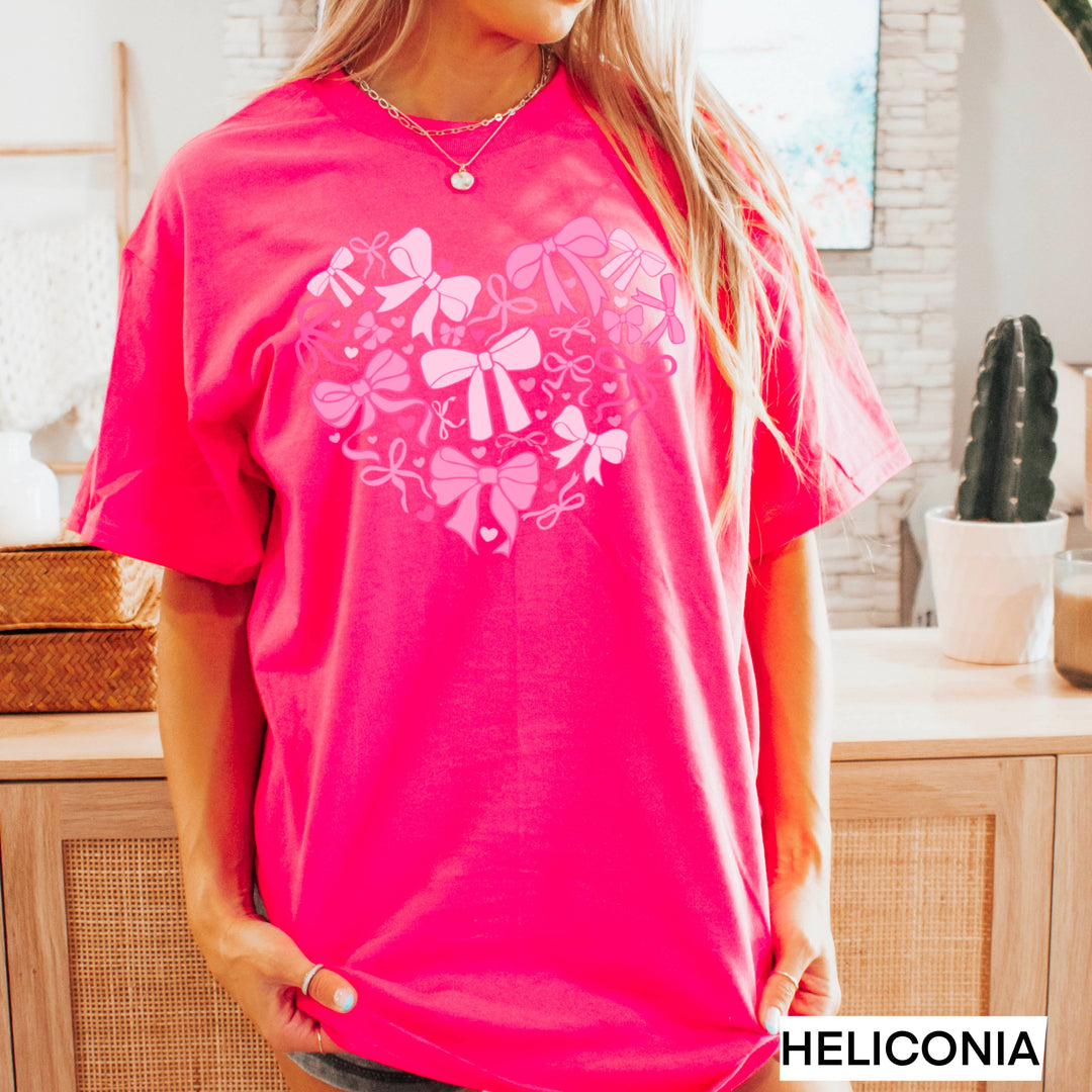 Heart Of Coquette Bows Graphic Tee | Gildan: Light Pink / Large