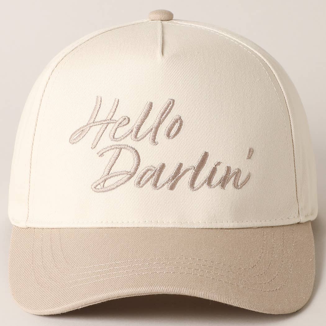 Hello Darlin' Text Embroidery Two-Tone Canvas Cap: Red / ONE SIZE