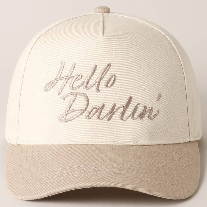 Hello Darlin' Text Embroidery Two-Tone Canvas Cap: Red / ONE SIZE