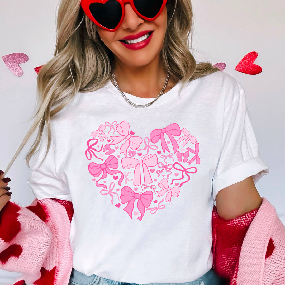 Heart Of Coquette Bows Graphic Tee | Gildan: Light Pink / Small