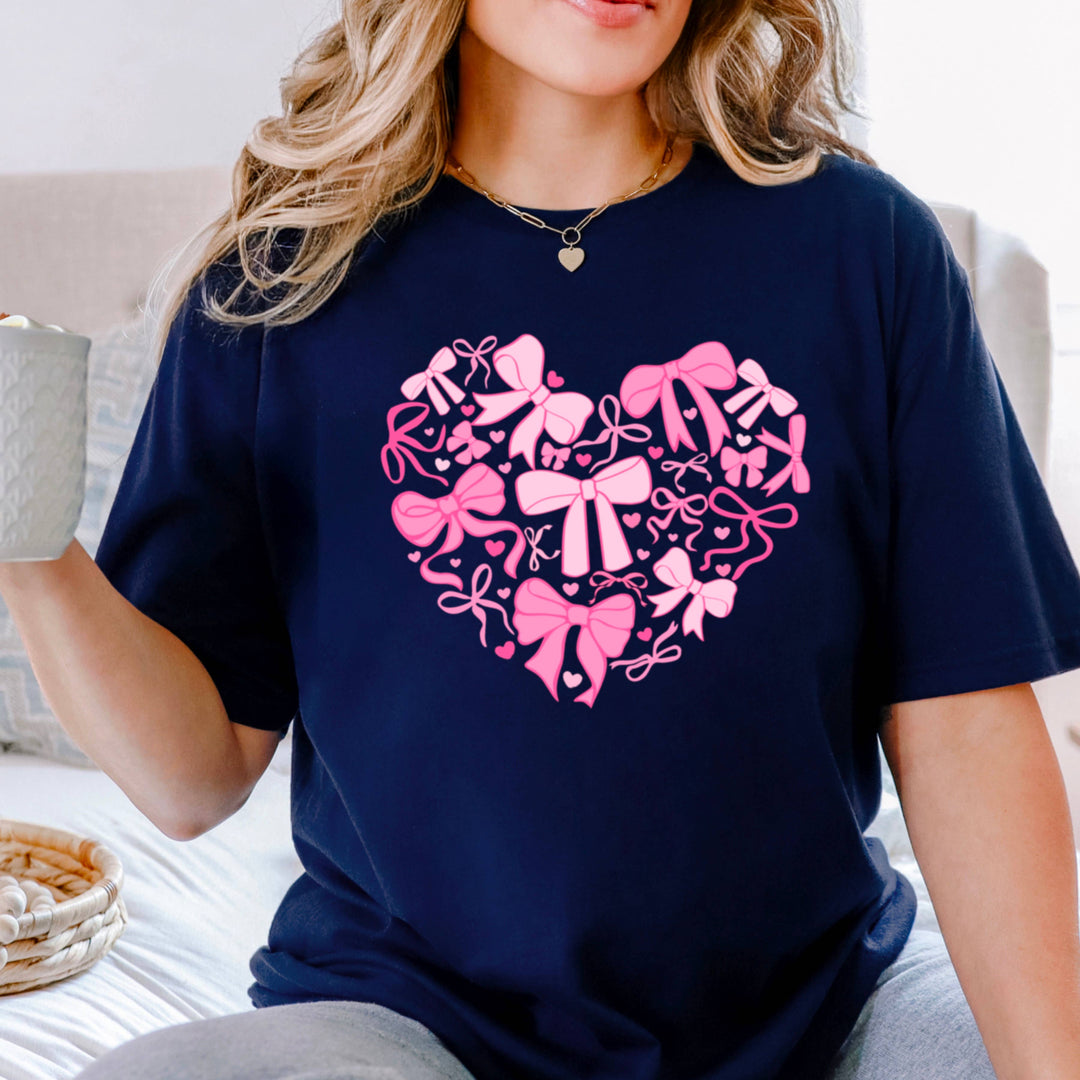 Heart Of Coquette Bows Graphic Tee | Gildan: Light Pink / Large